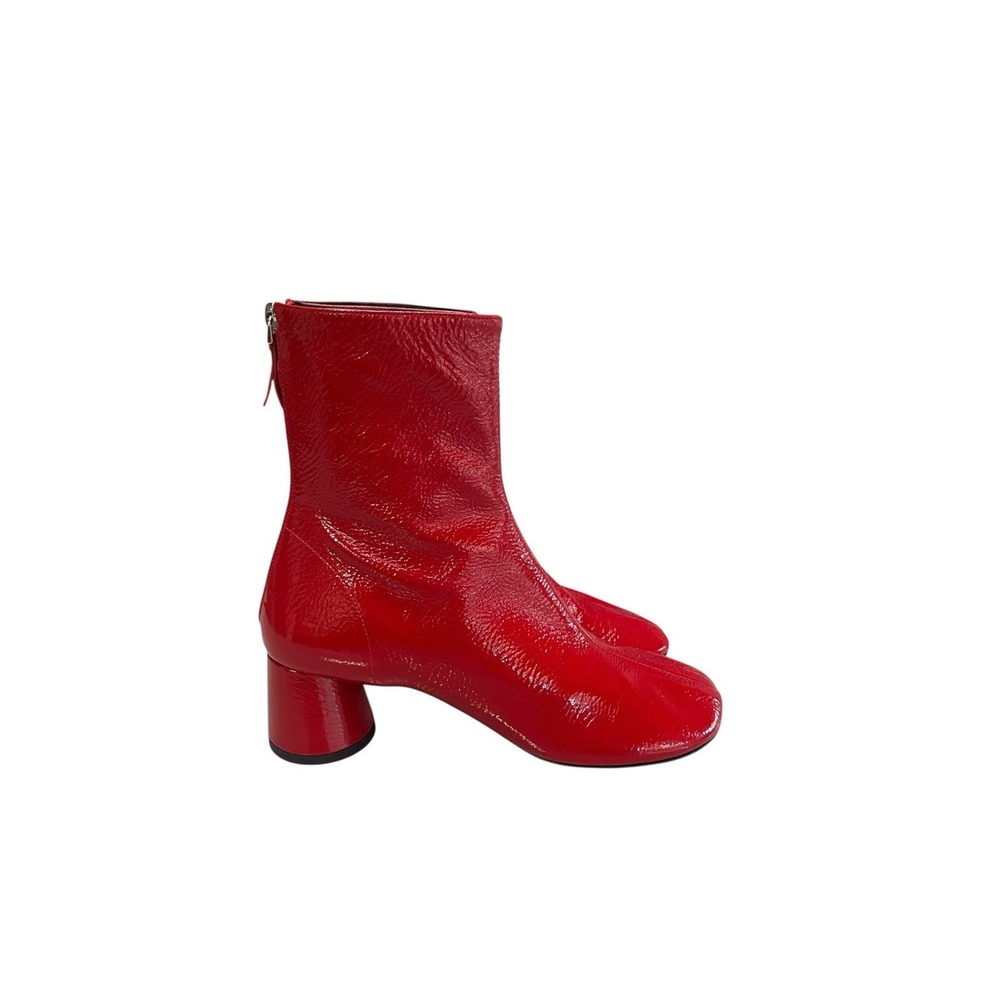 Proenza Schouler Glove Ankle Boots Size 39 Red Crinkle Patent Leather Block Heel